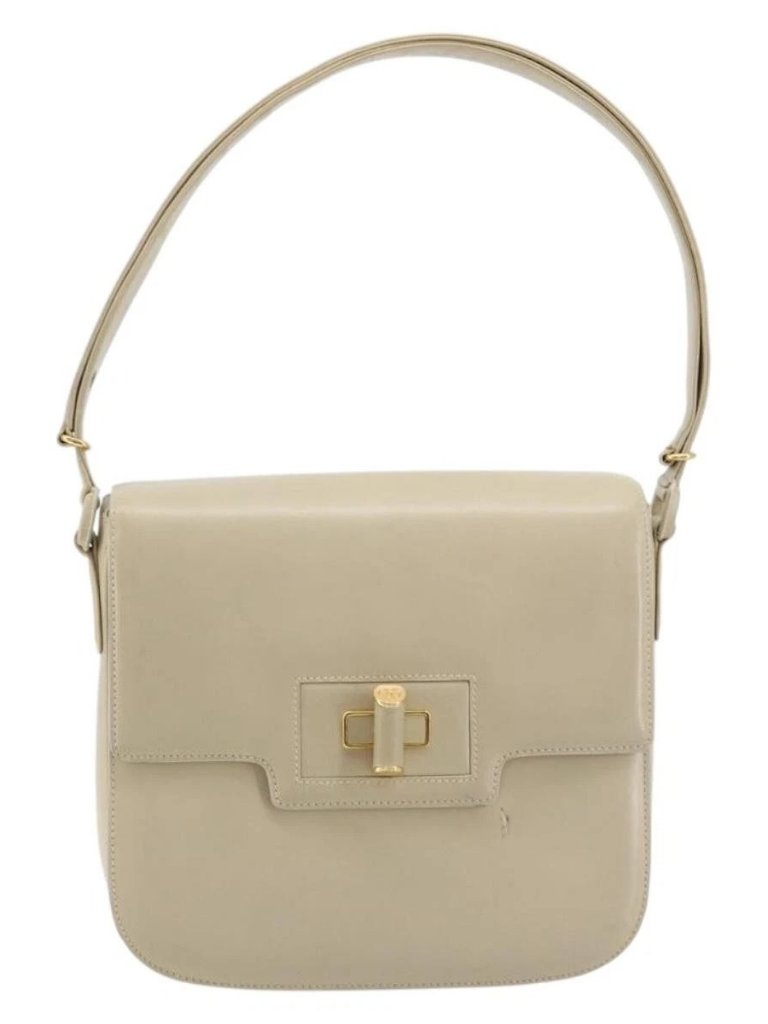 Share Gucci Shoulder Bag Leather Beige Gold 26 001 0647 Auth